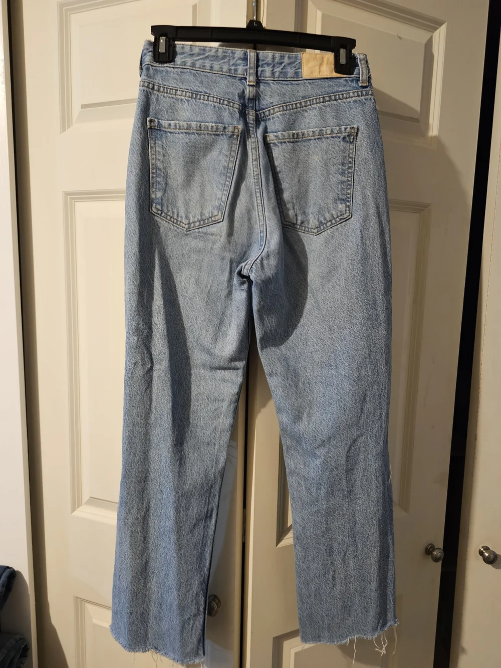 Zara Light Blue Distressed Straight-Leg Jeans
